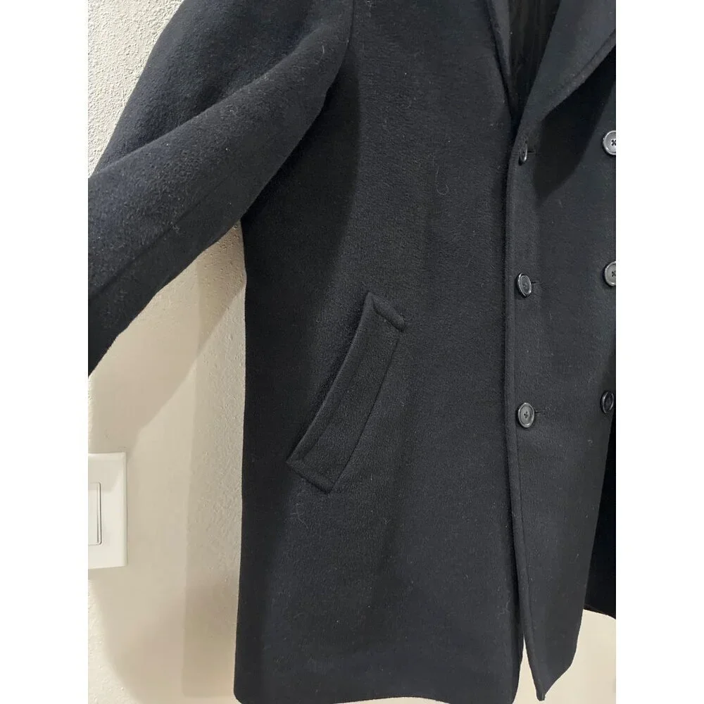 Polo Ralph Lauren Mens Black Wool Double-Breasted Coat size 46 L front pocket XL
